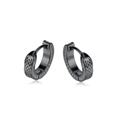 Stainless Steel Textured Huggie Hoop Earrings