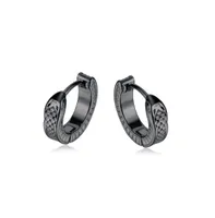Stainless Steel Textured Huggie Hoop Earrings