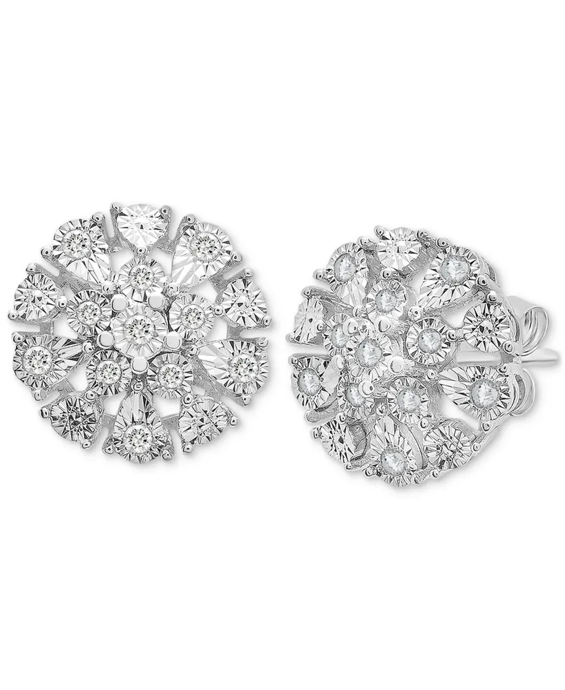 Diamond Flower Burst Stud Earrings (1/10 ct. t.w.) in Sterling Silver, Created for Macy's