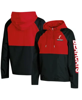 Women's Champion Black Cincinnati Bearcats Colorblocked Packable Raglan Half-Zip Hoodie Jacket
