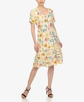 White Mark Women's Floral Short Sleeve Knee Length Dress