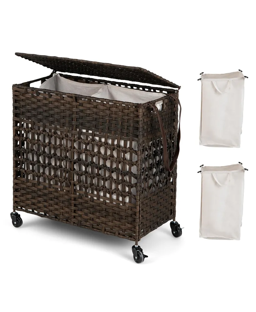 Costway 110L Laundry Hamper with Wheels Clothes Basket Lid & Handle & 2 Liner Bags