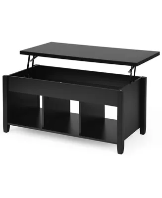 Lift Top Coffee Table w/ Hidden Compartment and Storage Shelves