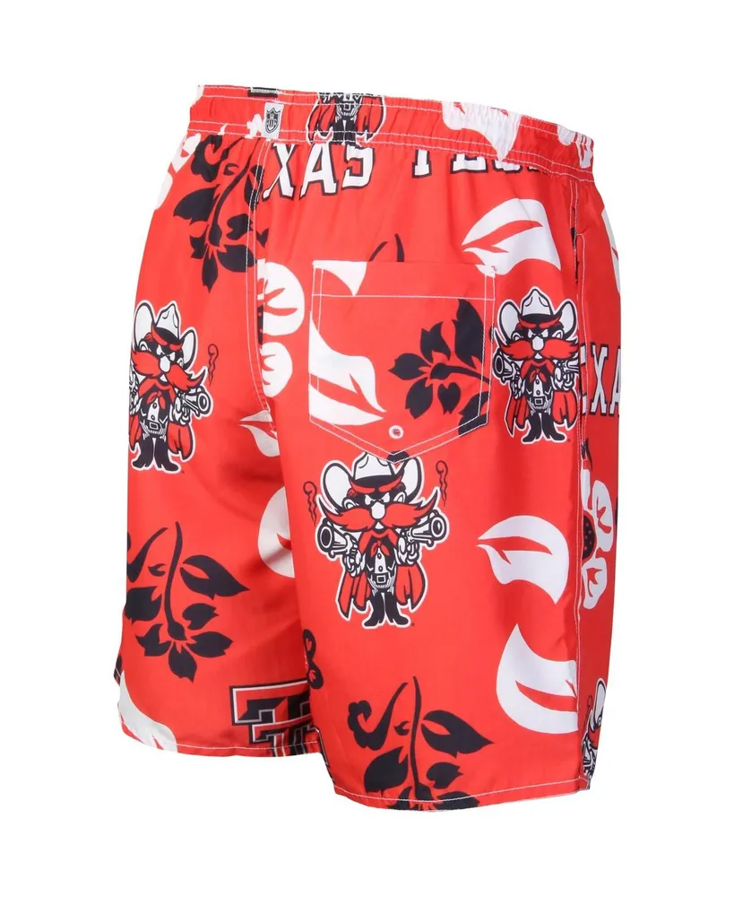 Men's Wes & Willy Red Texas Tech Red Raiders Floral Volley Logo Swim Trunks