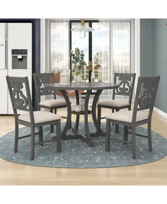 Simplie Fun 5-Piece Round Dining Table And Chair Set With Special-Shaped Legs And An Exquisitely Designed