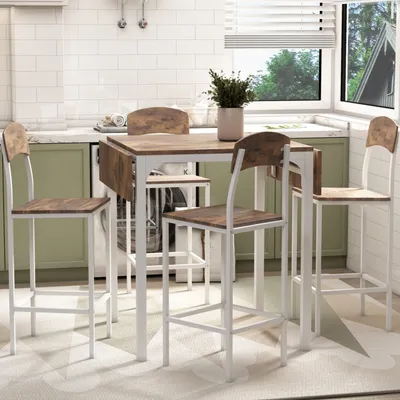 Simplie Fun Farmhouse 5-Piece Counter Height Drop Leaf Dining Table Set With Dining Chairs For 4