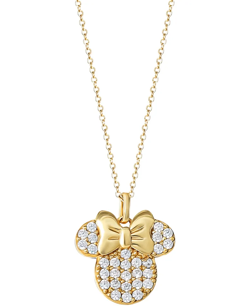 Disney Cubic Zirconia Minnie Mouse 18" Pendant Necklace in 18k Gold-Plated Sterling Silver