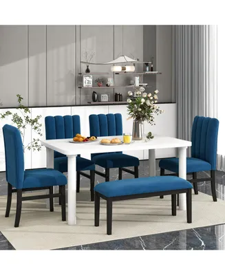 Simplie Fun 6-Piece Dining Table Set With Marble Veneer Table And 4 Flannelette Upholstered Dining Chairs