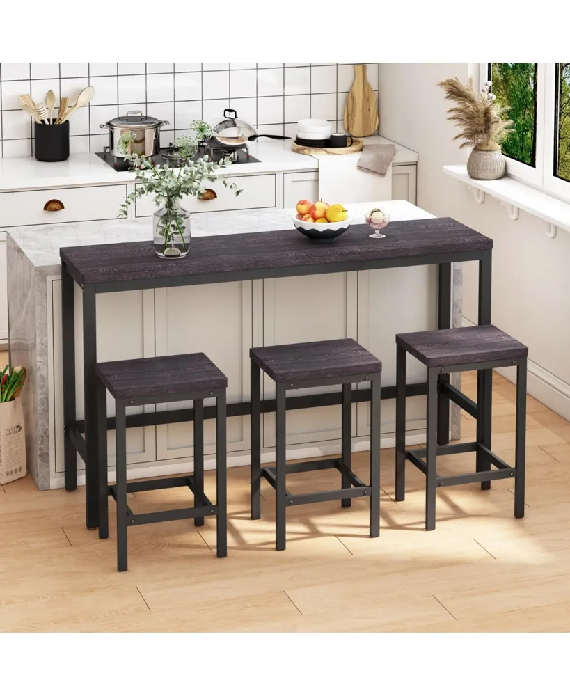 Simplie Fun Modern Design Kitchen Dining Table, Pub Table, Long Dining Table Set With 3 Stools