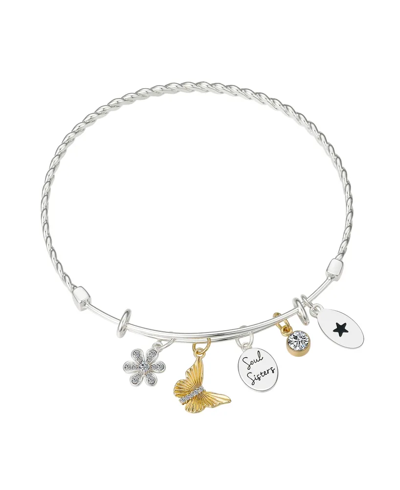 Unwritten Crystal Flower, Butterfly And Bezel Charm Bracelet - Gold Two