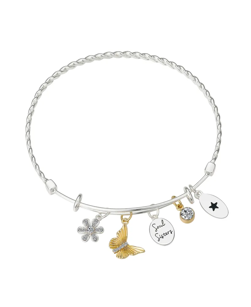 Unwritten Crystal Flower, Butterfly And Bezel Charm Bracelet