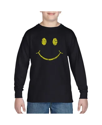Big Boy's Word Art Long Sleeve T-shirt - Be Happy Smiley Face