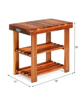 Costway 3-Tier Wood Shoe Rack 19' Shoe Bench Freestanding Boots Organizer Heavy-duty