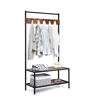 Costway 3 in 1 Industrial Coat Rack Shoe Bench Hall Tree Entryway Storage Shelf w/ Hooks