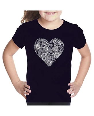 Big Girl's Word Art T-shirt - Heart Flowers