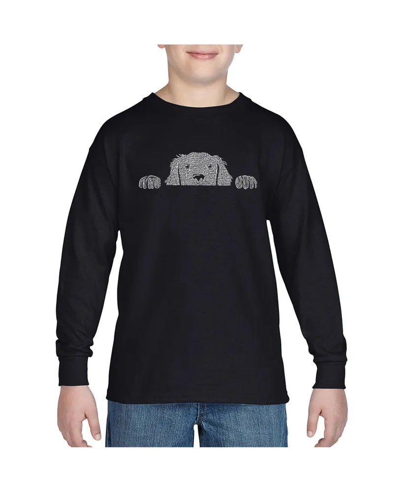 Big Boy's Word Art Long Sleeve T-shirt - Peeking Dog