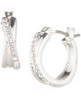 Lauren Ralph Small Twisted Rope & Pave Crisscross Hoop Earrings, 0.6"