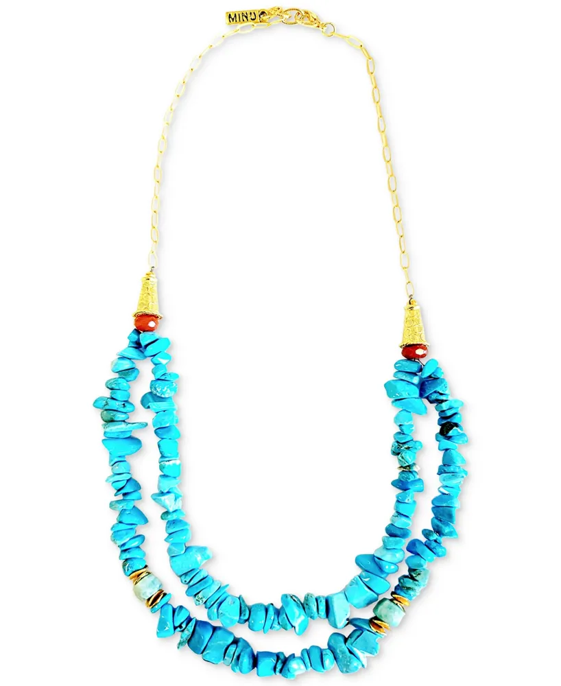 Minu Jewels Gold-Tone Amazonite & Turquoise Beaded Double-Row Statement Necklace, 16" + 2" extender