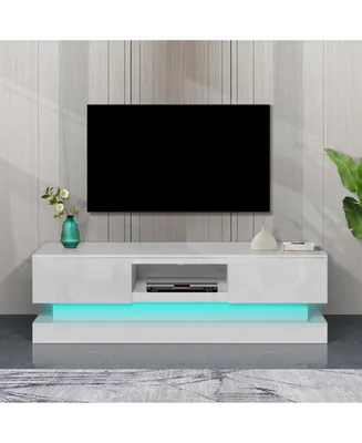 Simplie Fun 51.18Inch Modern Tv Stand With Led Lights, High Glossy Front Tv Cabinet