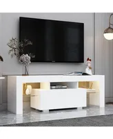 Simplie Fun Entertainment Tv Stand, Large Tv Stand Tv Base Stand With Led Light Tv Cabinet