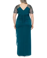 Xscape Plus Embellished Sheer Matte Jersey Gown