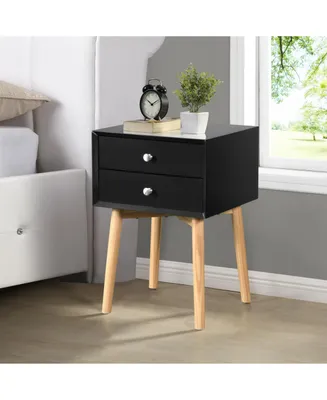 Simplie Fun Side Table, Bedside Table With 2 Drawers And Rubber Wood Legs, Mid-Century Modern Storage