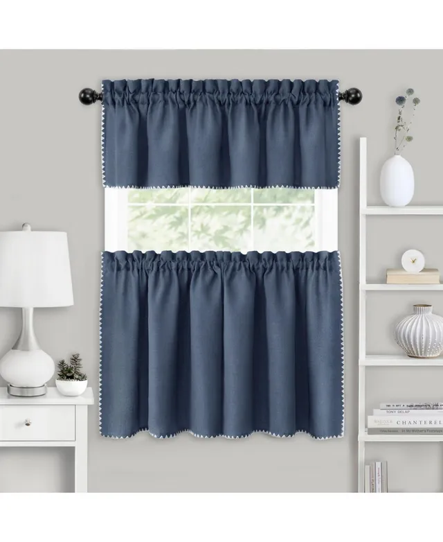 Kate Aurora Complete 3 Piece Country Farmhouse Plaid Gingham Black & White  Buffalo Check Kitchen Curtain Tier & Valance Set - 36 in. Long