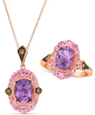 Le Vian Multi Gemstone 2 1 3 Ct. T.W. Diamond 1 8 Ct. T.W. Pendant Necklace Matching Ring Collection In 14k Rose Gold