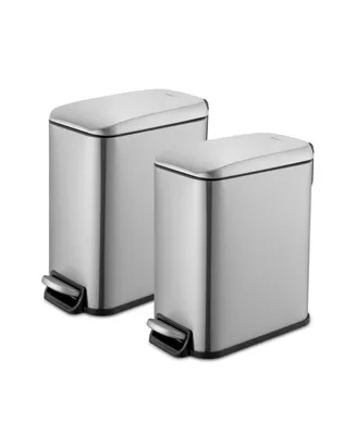 QualiaZero Two 1.3 Gallon Slim Step On Trash Can Set, 2 Pieces, Stainless Steel, Twin Pack