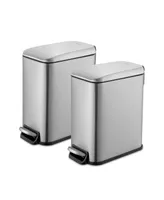 QualiaZero Two 1.3 Gallon Slim Step On Trash Can Set, 2 Pieces, Stainless Steel, Twin Pack