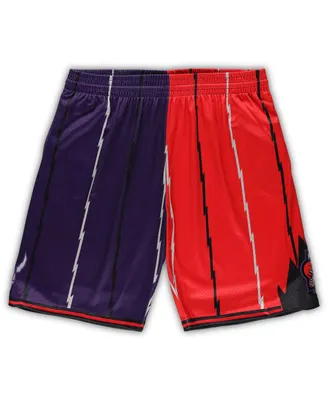 Men's Mitchell & Ness Purple, Red Toronto Raptors Big and Tall Hardwood Classics Split Swingman Shorts