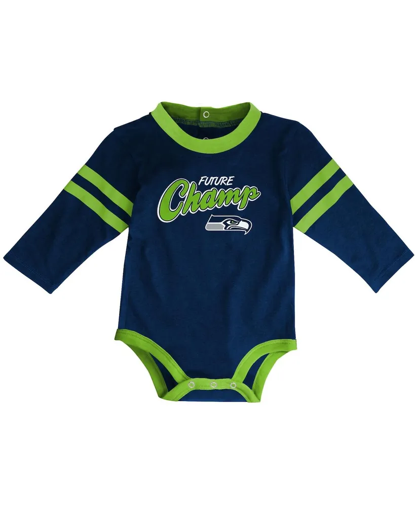 Infant Boys and Girls College Navy, Neon Green Seattle Seahawks Little Kicker Long Sleeve Bodysuit and Pants Set