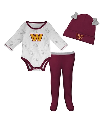 Newborn and Infant Boys Girls White, Burgundy Washington Commanders Dream Team Onesie Pants Hat Set