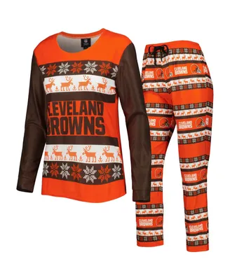 Women's Foco Orange Cleveland Browns Holiday Ugly Pajama Set