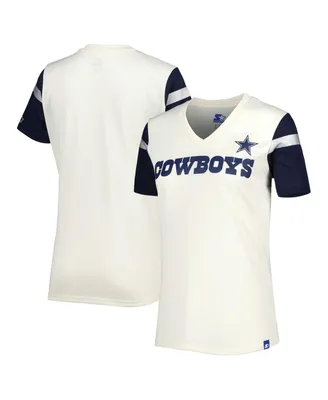 Women's Starter Cream Dallas Cowboys Kick Start V-Neck T-shirt