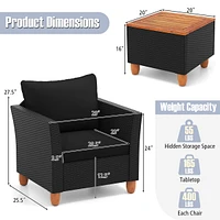 Costway 3PCS Patio Rattan Furniture Set Cushioned Sofa Storage Table with Wood Top