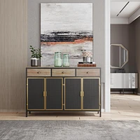 4 Doors Modern Sideboard With 3 Top Drawers, Freestanding Sideboard Storage Cabinet Entryway