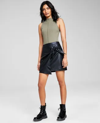 And Now This Women's Faux-Leather Knotted Mini Skirt