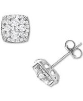 Diamond Square Cluster Stud Earrings (1 ct. t.w.) in 14k White Gold