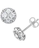 Diamond Cluster Stud Earrings (1 ct. t.w.) in 14k White Gold