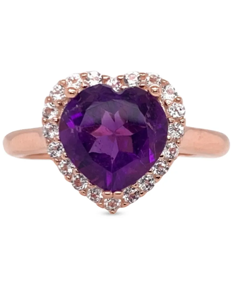 Amethyst (3 ct. t.w.) & White Topaz (1/3 ct. t.w.) Heart Halo Ring in Gold-Plated Sterling Silver (Also in Amethyst & Garnet)