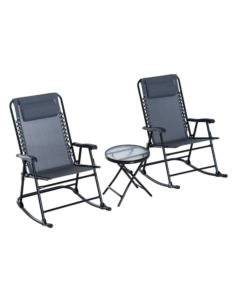 Outsunny 3 Piece Folding Rocking Chair Patio Table Set w/ 2 Rocking Chairs,