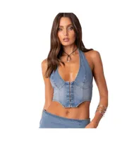 Edikted Women's Katrina Lace Up Denim Corset Top