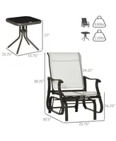 Outsunny 3-Piece Outdoor Gliders Set Bistro Set with Steel Frame, Tempered Glass Top Table for Patio, Garden, Backyard, Lawn