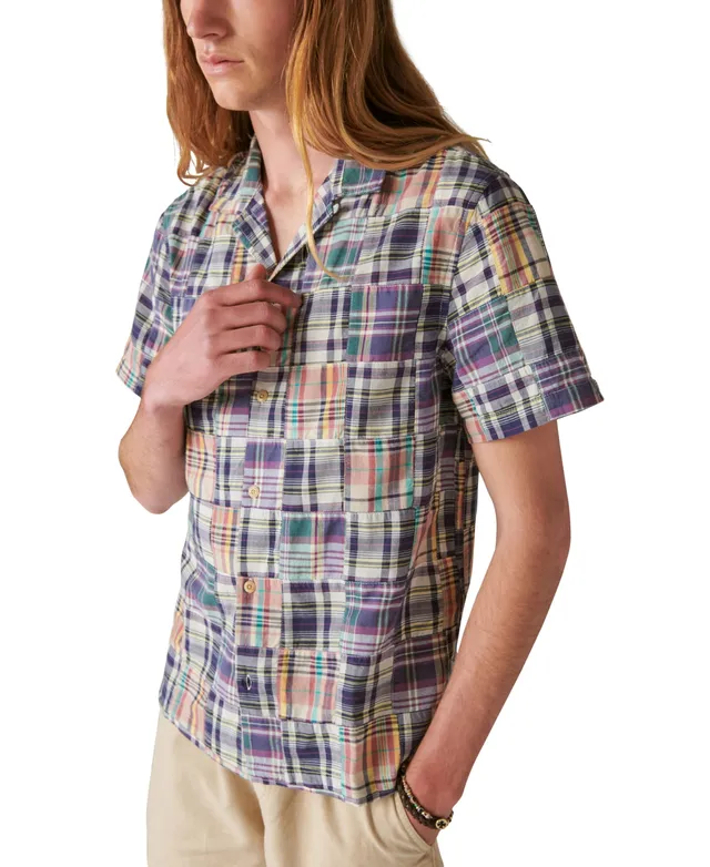 Lucky Brand Men's Stripe Linen Short Sleeve Camp Collar Shirt