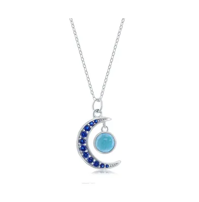 Sterling Silver Blue Cz Moon & Round Larimar Necklace