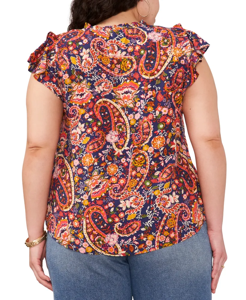 Vince Camuto Plus Size Flutter-Sleeve Tie-Neck Top