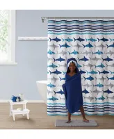Kate Aurora Complete 5 Piece Juvi Sharks Themed Fabric Shower Curtain Bathroom Set