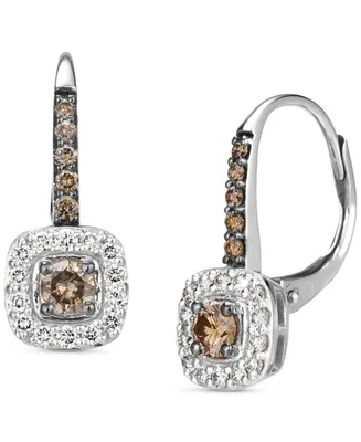 Le Vian Nude Diamond (1/4 ct. t.w.) & Chocolate Diamond (1/3 ct. t.w.) Halo Leverback Drop Earrings in 14k Gold (Also Available in 14K Rose Gold or Wh