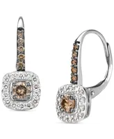 Le Vian Nude Diamond (1/4 ct. t.w.) & Chocolate Diamond (1/3 ct. t.w.) Halo Leverback Drop Earrings in 14k Gold (Also Available in 14K Rose Gold or Wh